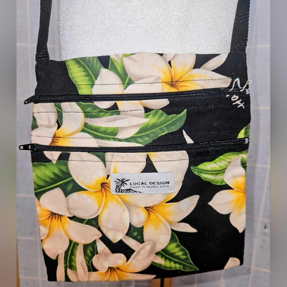 Made In Hawaii - Floral Crossbody Bag with Tropical Plumeria Design